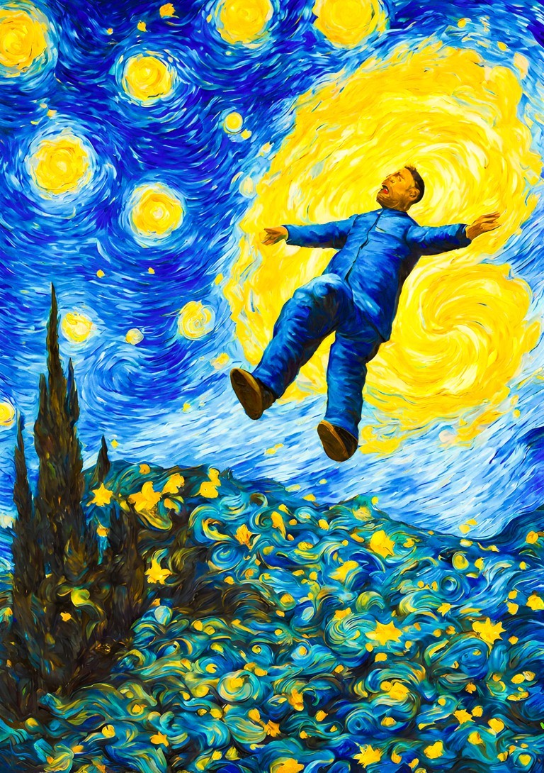 Man Falling In Starry Night