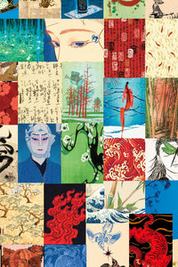Vivid traditional japanese art prints and landscape collage