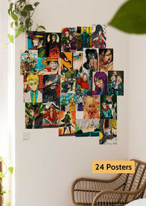 Anime collage posters on a wall