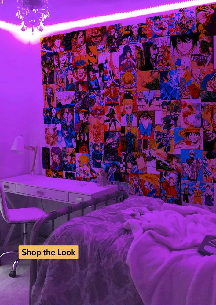 Anime posters with led lights trippy aesthetic in bedroom