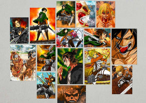 Attack on titan posters in a collage on a wall