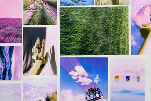 aesthetic lavender set of mini kit posters on a wall