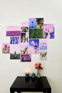 aesthetic lavender set of mini kit posters on a wall