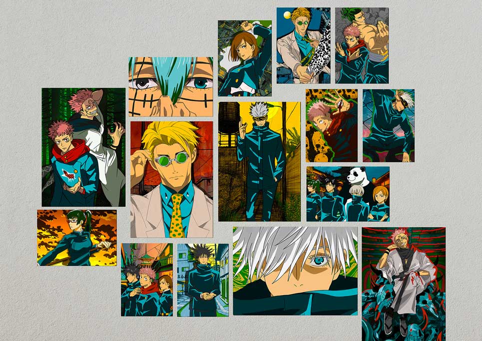 Jujutsu Kaisen (JJK) Anime Posters Collage on a wall