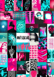 Trippy pink and teal posters collage kit