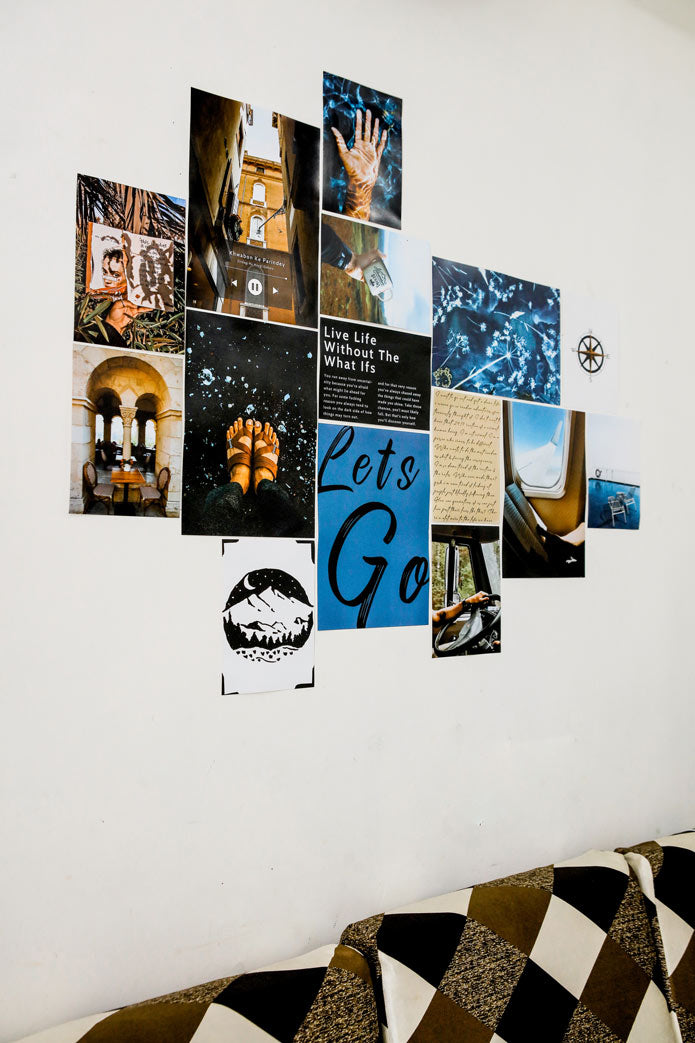 travel inspired mini kit posters on a wall