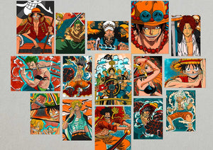 One Piece Anime Posters Collage on a wall
