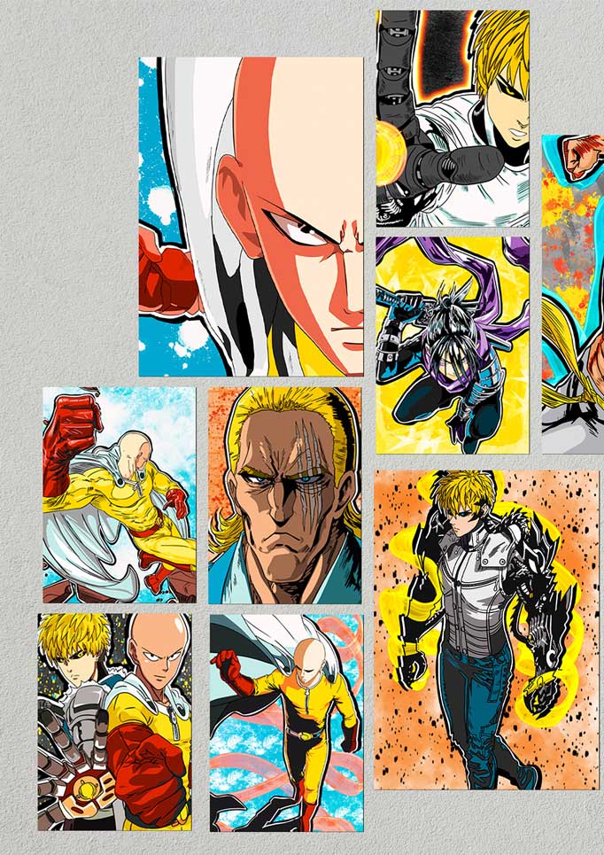 Saitama & Genos anime posters collage