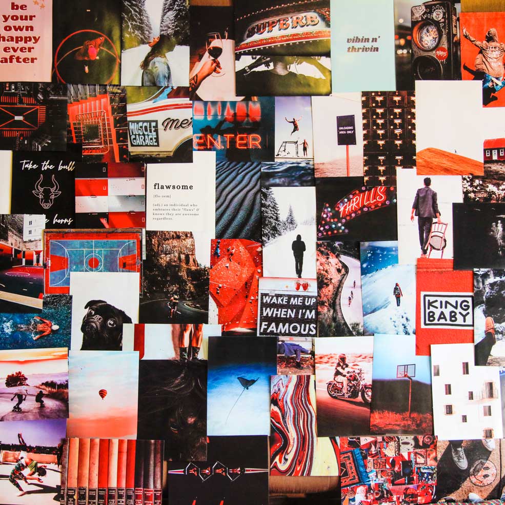 Urban aesthetic collage kit posters on wall