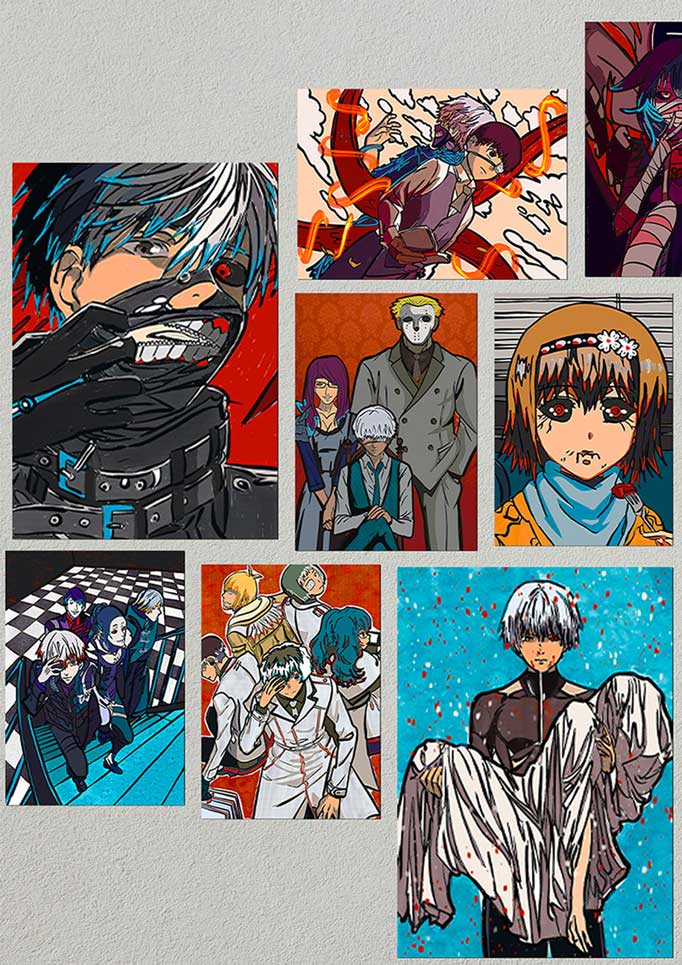 Kaneki Tokyo Ghoul anime posters collage