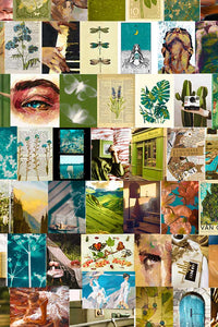 Vintage sage green aesthetic posters collage